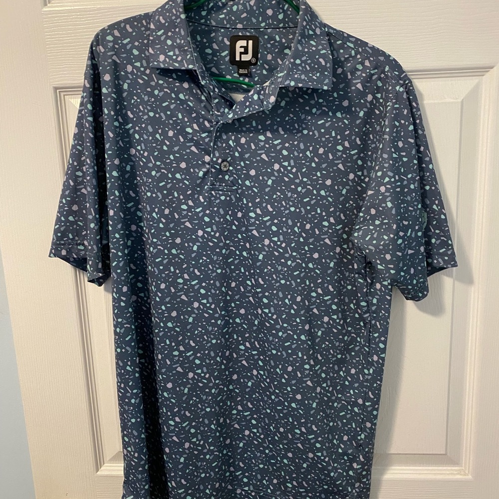 Mens Footjoy Blue Green Splattered Golf Polo Shirt Small